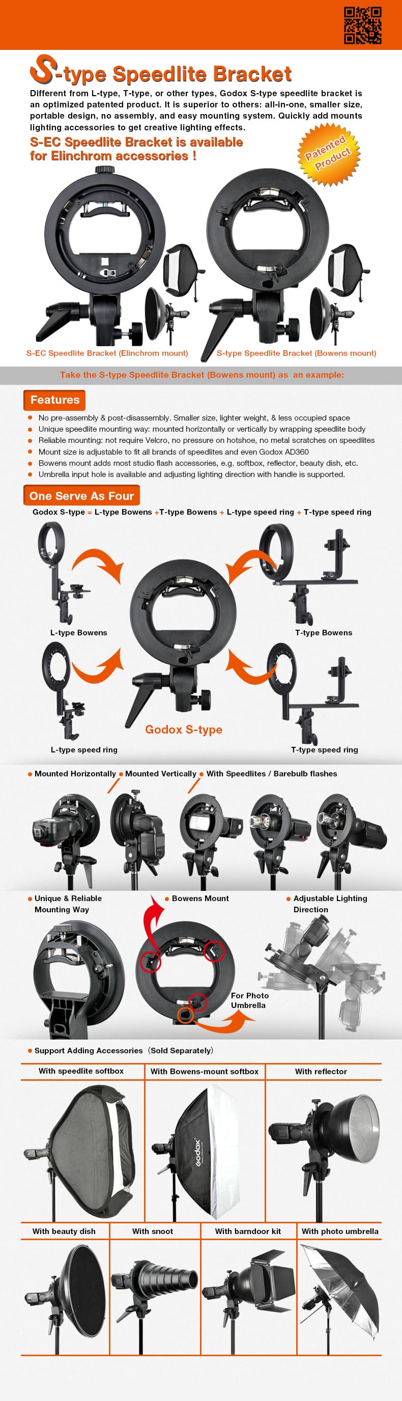 Godox S1-Type Speedlite Bracket for Bowens
