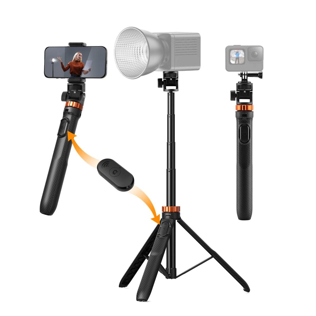 K&F Concept MS24 Selfie Stick Tripod, with Phone Holder, Detachable Remote Control