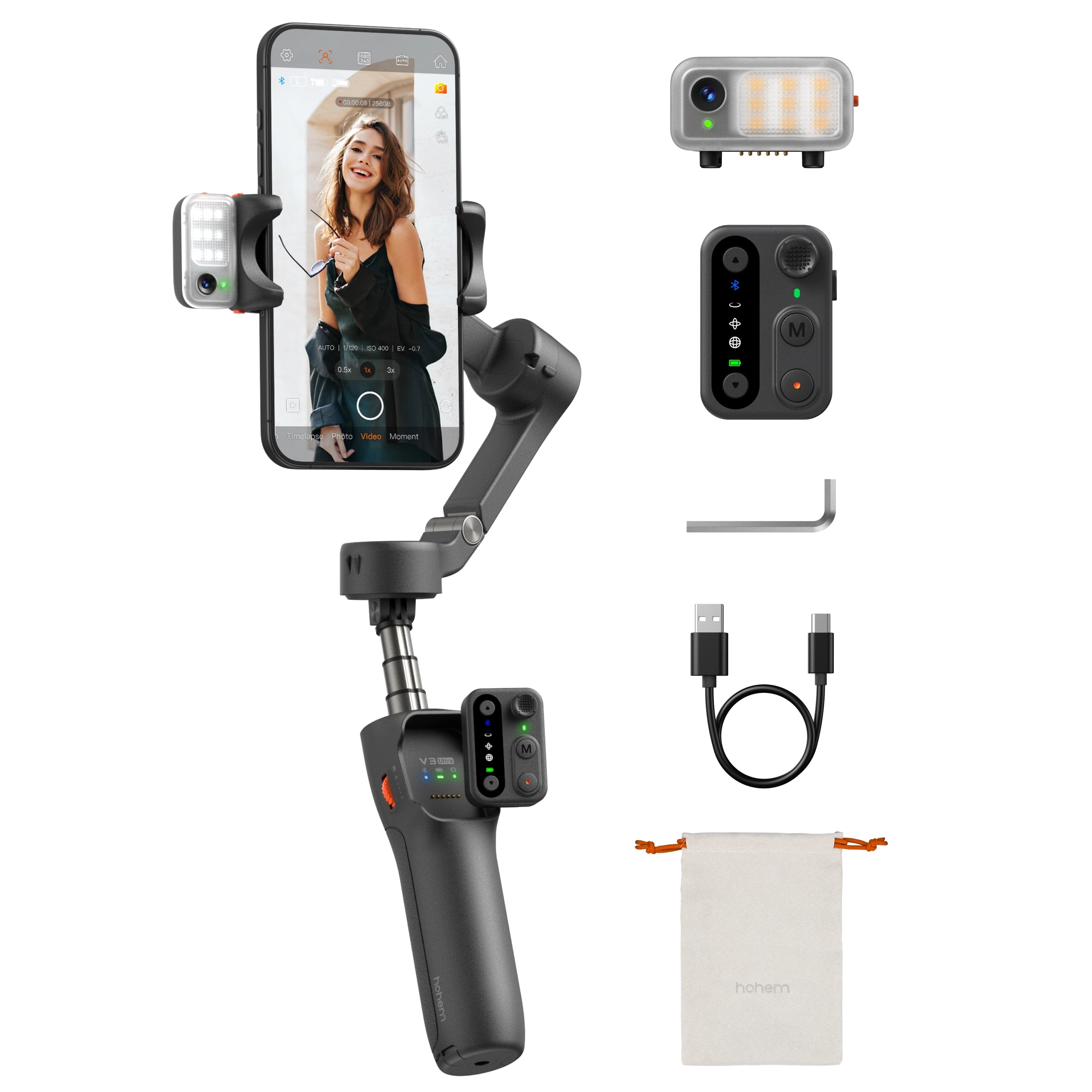 Hohem iSteady V3 AI Smartphone Gimbal with AI Tracker & Fill Light Module