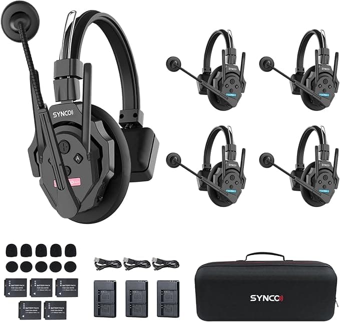 Synco Xtalk XPro5 Wireless Intercom System with 5 Single-Ear Headsets