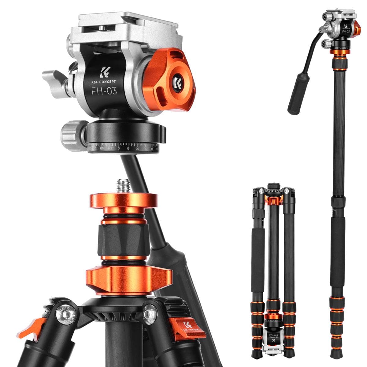 K&F Carbon Fiber Lightweight Camera Tripod O255C4+FH-03