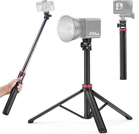 Ulanzi MT-79 light stand fully extended to 2 meters with a portable LED video light attached