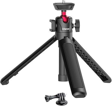 Ulanzi MT-16 tripod with a microphone attached, being used for handheld vlogging