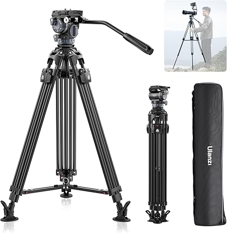 Detailed close-up of the 75mm half-ball bowl mount and panoramic hydraulic fluid head on the Ulanzi VideoFast tripod system