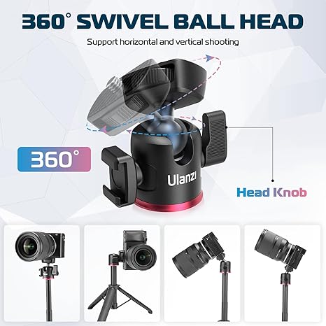 Ulanzi MT-73 55cm desktop tripod with a cold shoe mount attached to a portable LED light