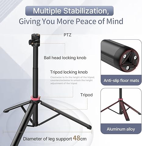 Ulanzi MT-79 light stand fully extended to 2 meters with a portable LED video light attached