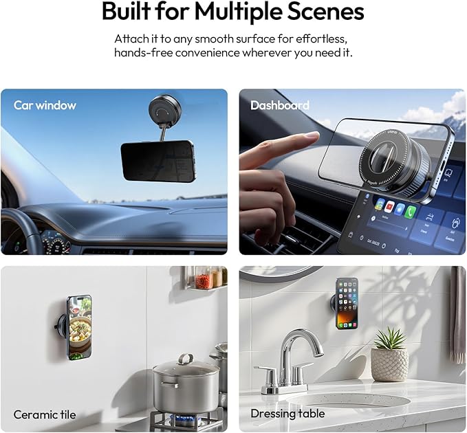 Ulanzi SK-25 suction cup mount attached to a glass surface holding a smartphone