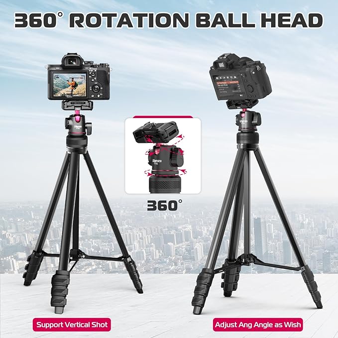 Ulanzi TT51 aluminum tripod fully extended with a smartphone mounted in portrait mode