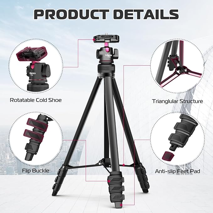 Ulanzi TT51 aluminum tripod fully extended with a smartphone mounted in portrait mode