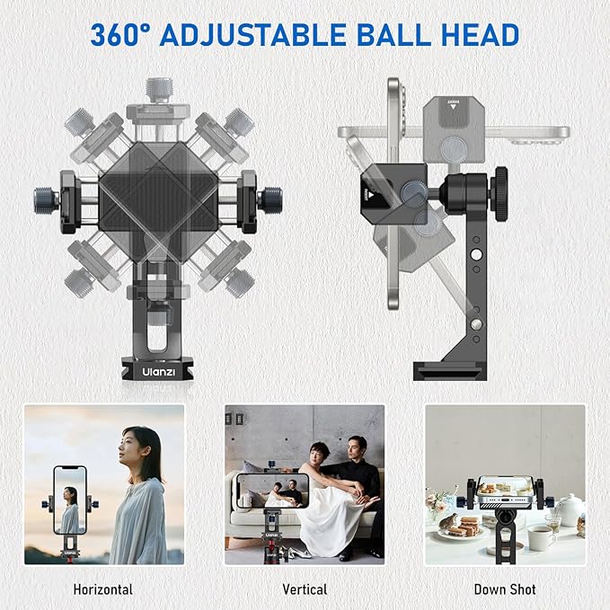 Ulanzi MA53 all-metal phone holder attached to a tripod with a mic and light mounted