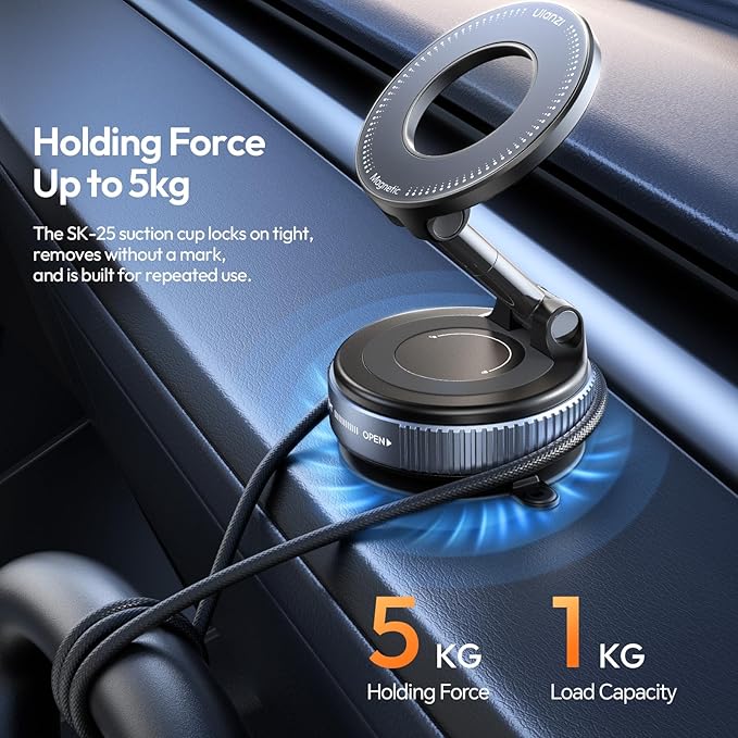 Ulanzi SK-25 suction cup mount attached to a glass surface holding a smartphone