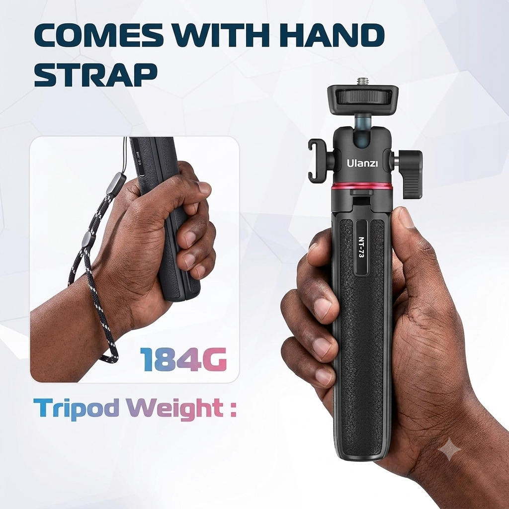 Ulanzi MT-73 55cm desktop tripod with a cold shoe mount attached to a portable LED light