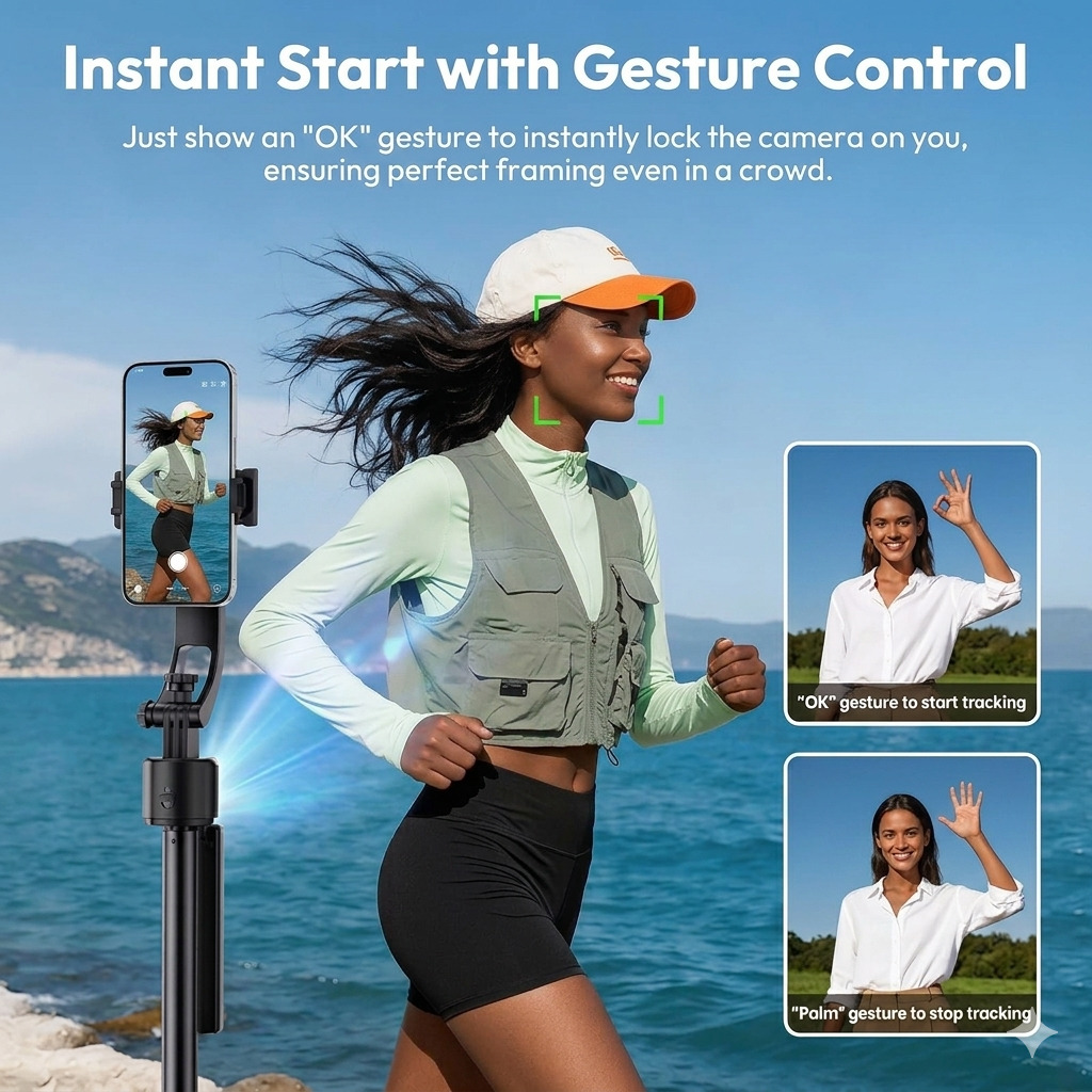 Ulanzi TT23 auto tracking tripod following a creator during a home workout session