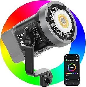 Ulanzi VL120C 120W RGB COB video light with Bowens mount and LCD screen.