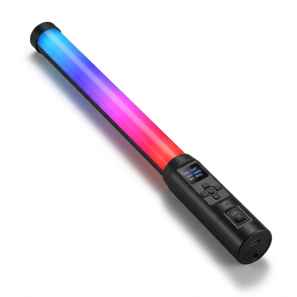 Ulanzi VL110 handheld RGB LED tube light showing color versatility for mobile photography and vlogging