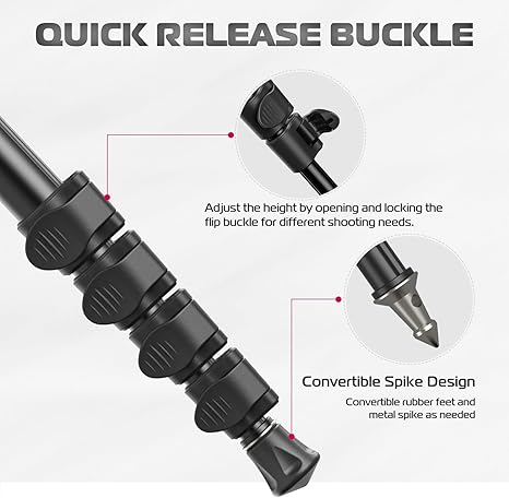Side view of the TB20 aluminum monopod fully extended with a mirrorless camera attached.