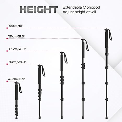 Side view of the TB20 aluminum monopod fully extended with a mirrorless camera attached.