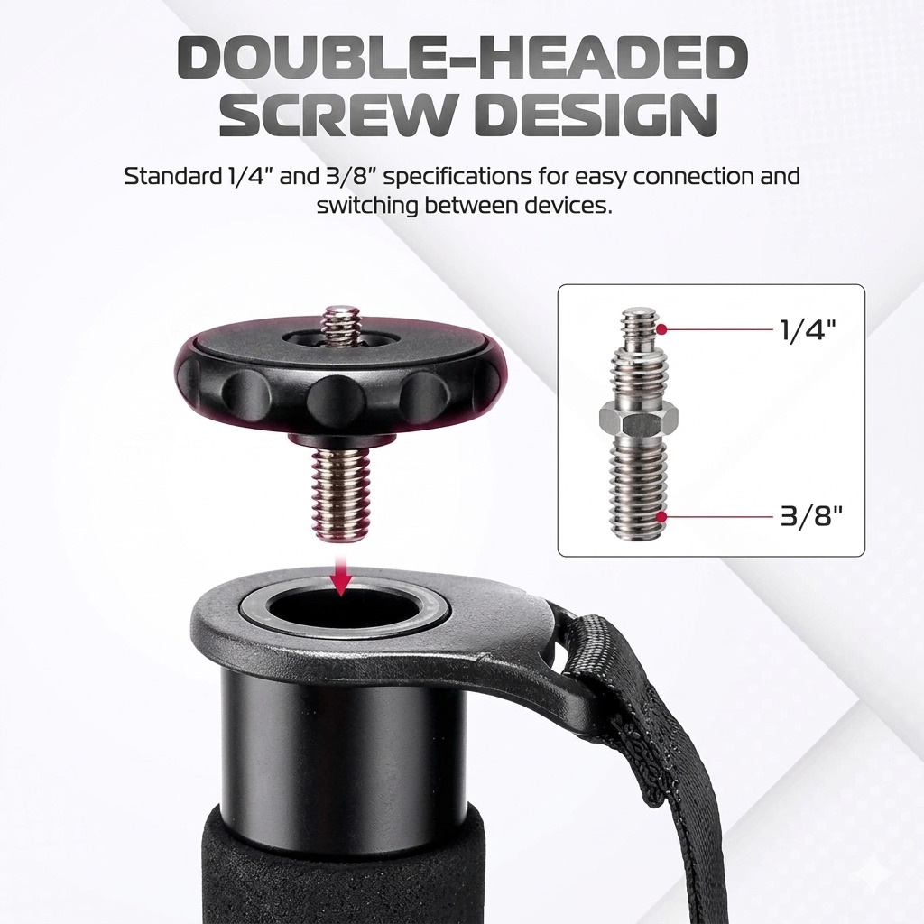 Side view of the TB20 aluminum monopod fully extended with a mirrorless camera attached.