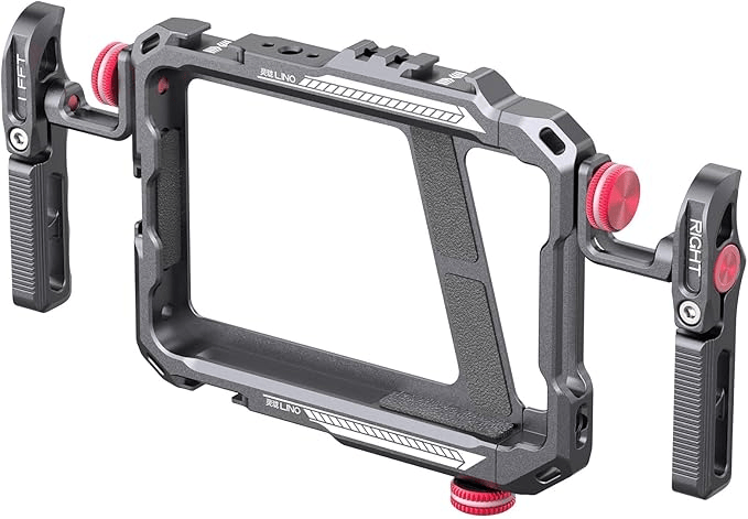 Ulanzi Lino metal cage rig housing an iPhone with an external microphone and LED light attached