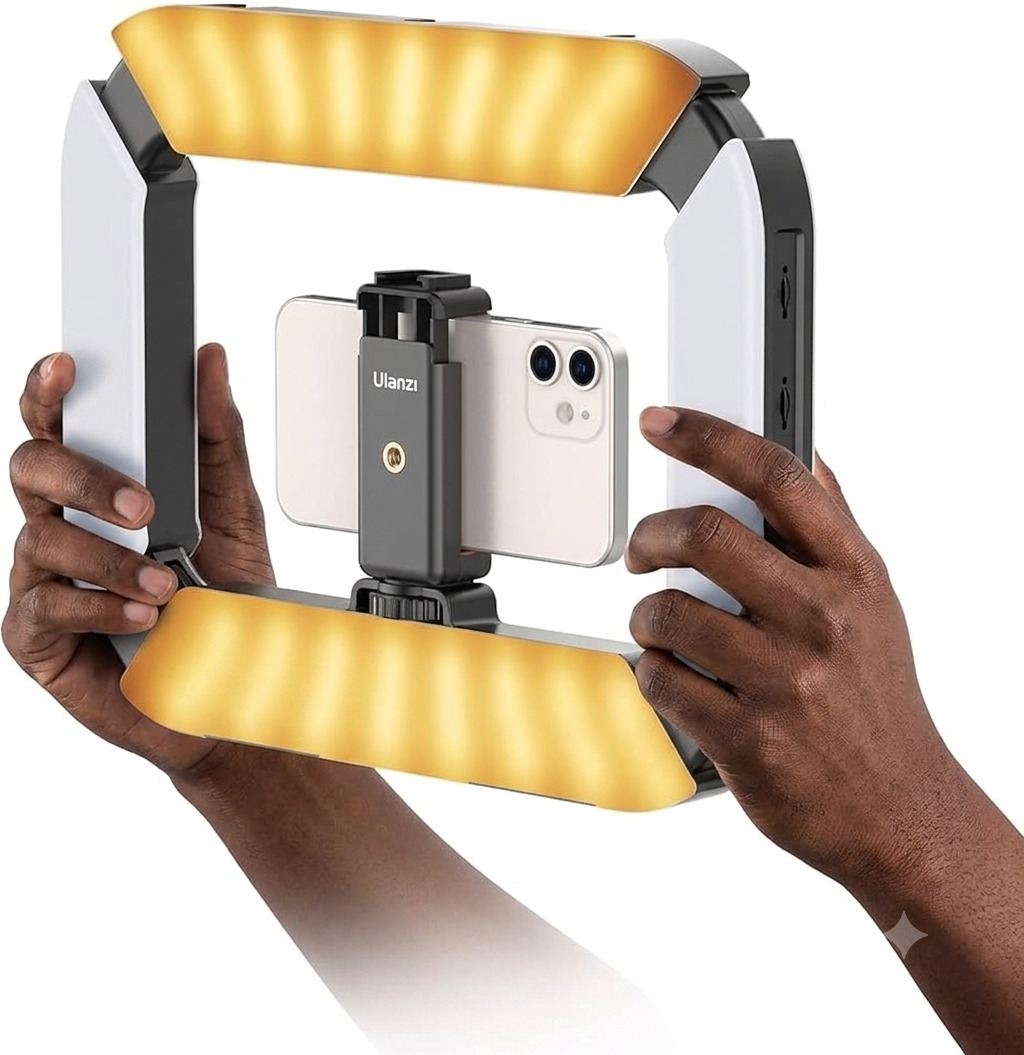 Ulanzi U200 ring light video rig front view