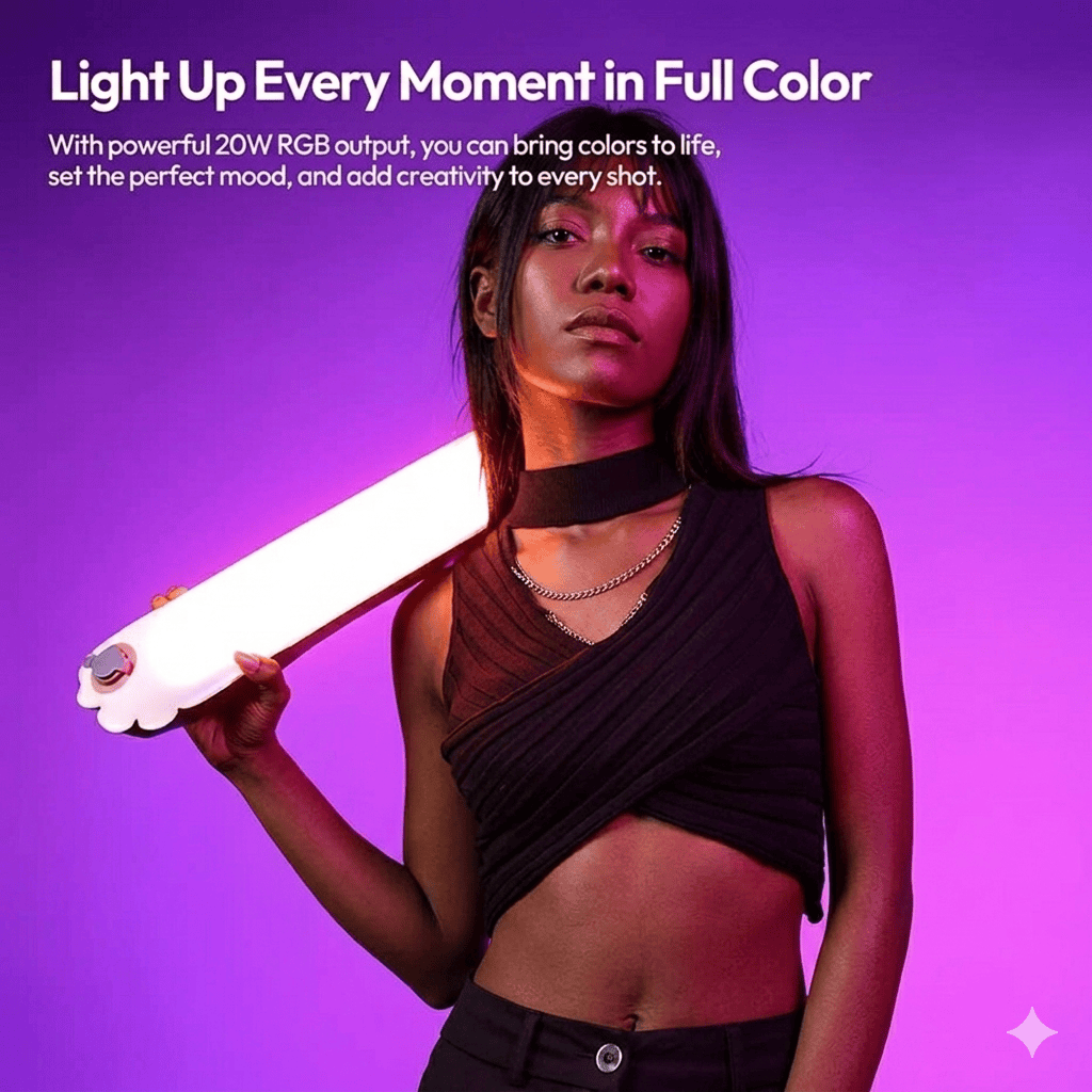 Ulanzi UA20C 20W RGB inflatable LED tube light showing color spectrum capabilities.
