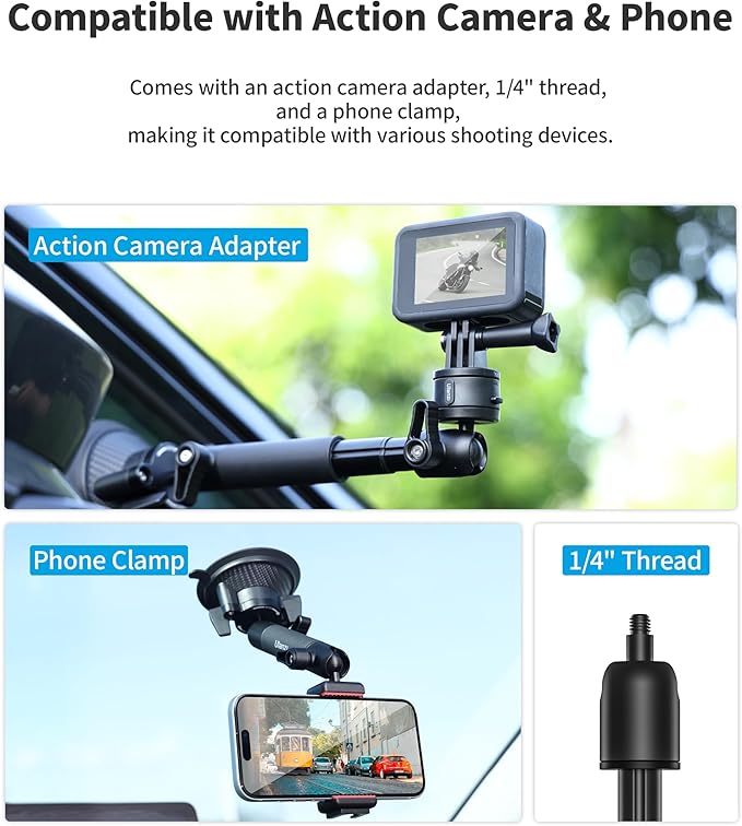 Ulanzi ZJ01 magnetic suction cup mount holding an action camera on a car windshield