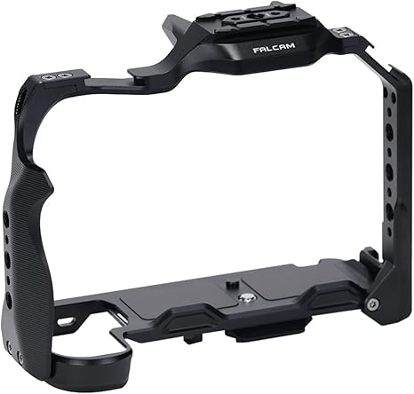 Black Falcam Camera Cage for Nikon Z5 II showing the open frame design and quick release channels.