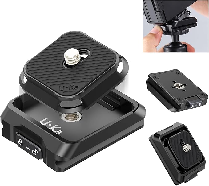 Matte black Ulanzi UKA01 Quick Release Plate and Base Kit showing the top plate separated from the base receiver.