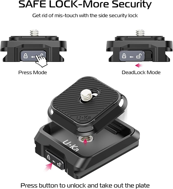 Matte black Ulanzi UKA01 Quick Release Plate and Base Kit showing the top plate separated from the base receiver.