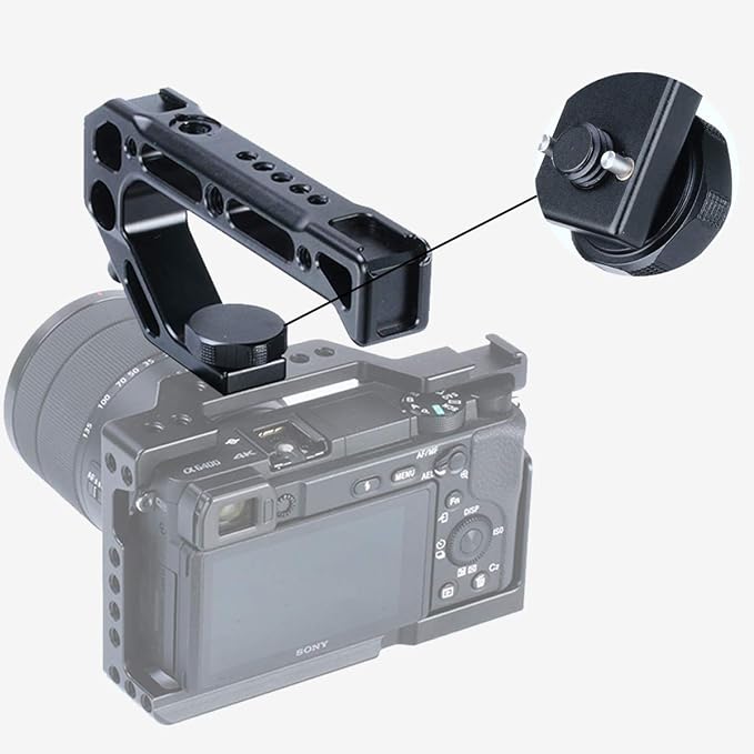 Matte black UURig R008 Arri Universal Camera Top Handle with ARRI locating pin interface and multiple cold shoe mounts