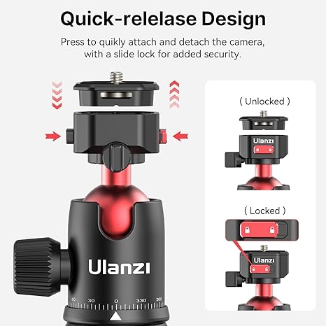 Close up view of the Ulanzi TT31 Claw Quick Release Travel Tripod with Carbon Fiber Legs with one leg detached and configured into a monopod