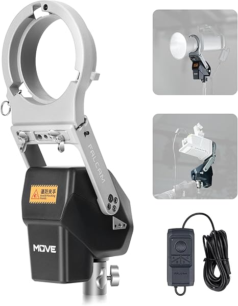 Space gray Ulanzi Falcam Move LightGo Bowens Mount motorized pan tilt head showing the front Bowens locking adapter plate