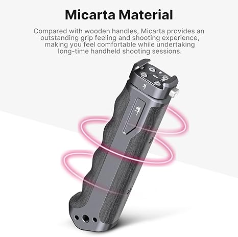 Space gray Ulanzi Falcam F22 Portable Top Hand Grip with built-in quick release base and Micarta composite paneling