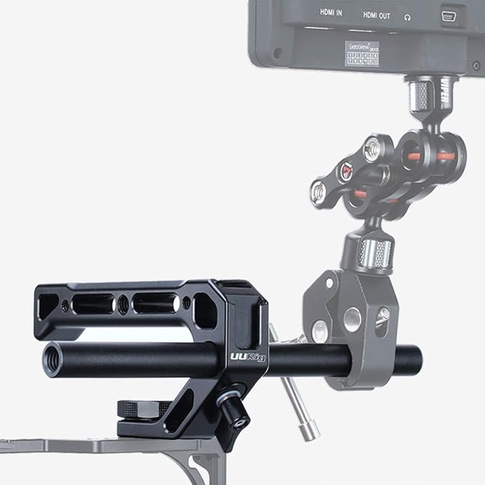 Matte black UURig R008 Arri Universal Camera Top Handle with ARRI locating pin interface and multiple cold shoe mounts