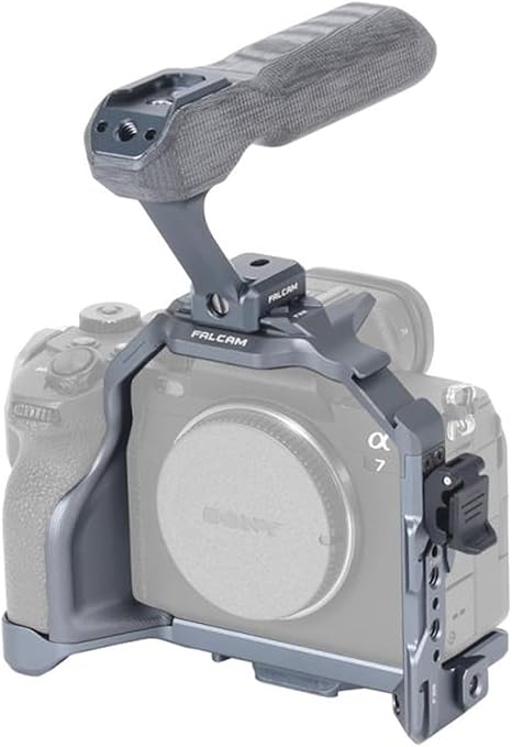 Dark grey Falcam Cage for Sony A7 IV camera body showing F22 and F38 quick release interfaces