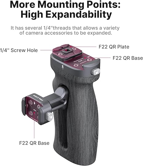 Space gray Ulanzi Falcam F22 Quick Release Side Handle with built-in quick release clamp and Micarta composite grip texture
