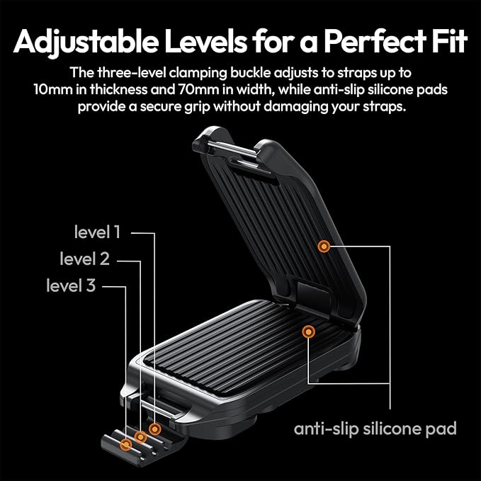 Matte black Ulanzi UKA07 Quick Release Camera Backpack Strap Clip showing the clamp open with the top plate unmounted
