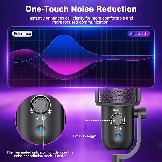 Matte black Ulanzi USB Desktop Condenser Microphone standing on its metal base with the green RGB ring glowing active