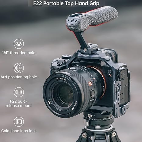 Dark grey Falcam Cage for Sony A7 IV camera body showing F22 and F38 quick release interfaces