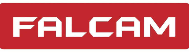 Official Falcam logo featuring white block lettering inside a red rounded rectangle.