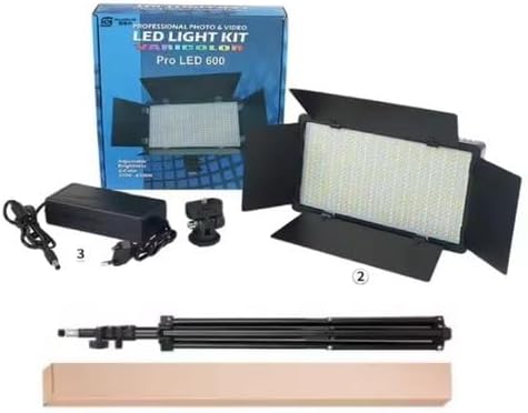 Pro LED 800 bi-color video light panel with metal barn doors and tripod mount