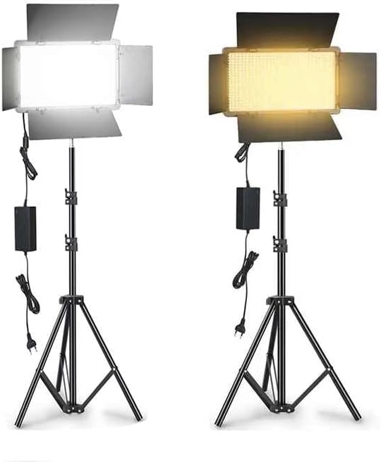 Pro LED 800 bi-color video light panel with metal barn doors and tripod mount
