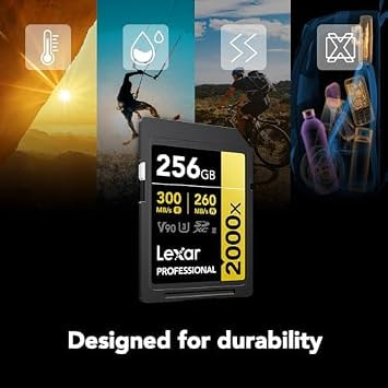 Lexar 256GB V90 SD Card Nigeria loaded inside a professional cinema camera slot in Lagos