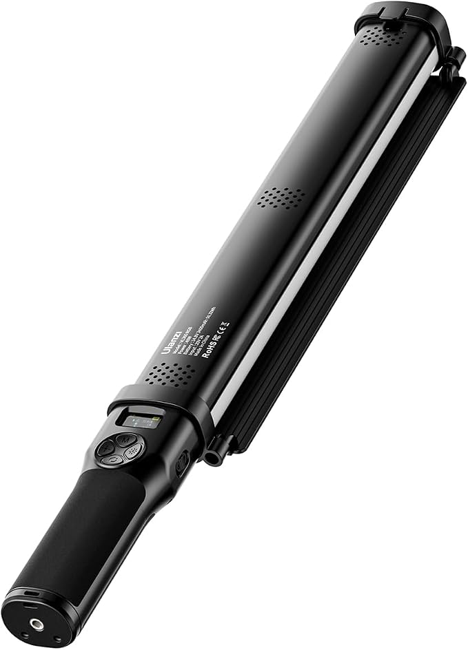 Ulanzi VL360 RGB LED Light tube emitting vibrant full-color lighting with ergonomic handheld grip.
