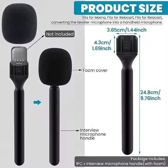 Universal wireless microphone handheld stick interview handle adapter with black foam windscreen