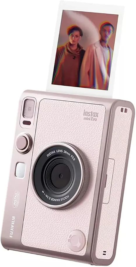 Fujifilm Instax Mini Evo Pink hybrid instant camera in Gentle Rose finish with 3 inch LCD screen