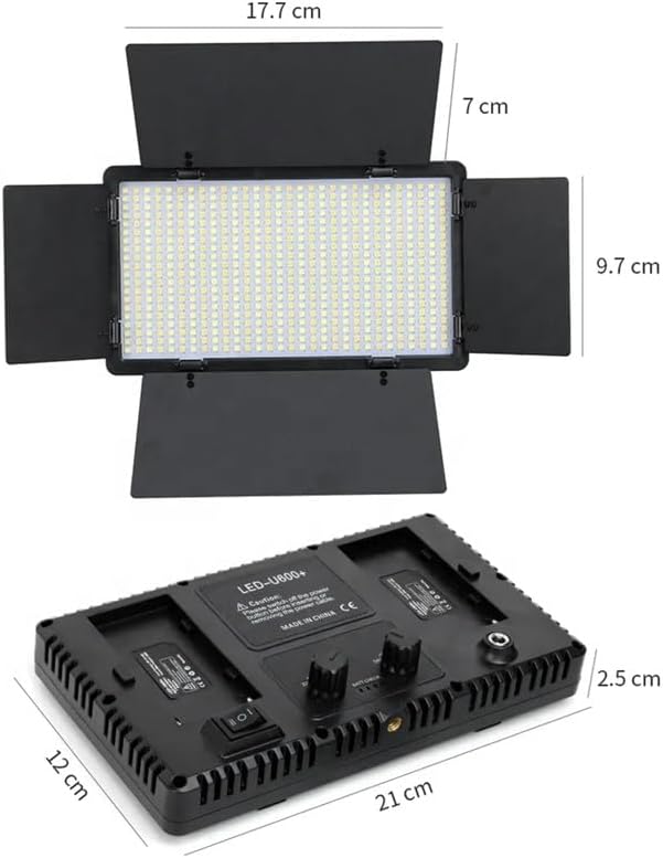 Pro LED 600 bi-color video light panel with metal barn doors mounted on light stand