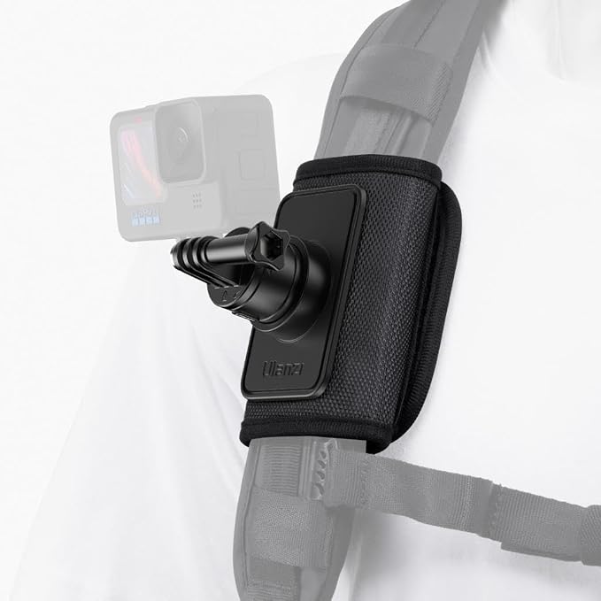 Ulanzi C062 Go-Quick II magnetic backpack strap mount clamped onto a bag strap.