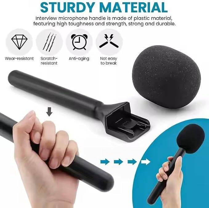 Universal wireless microphone handheld stick interview handle adapter with black foam windscreen
