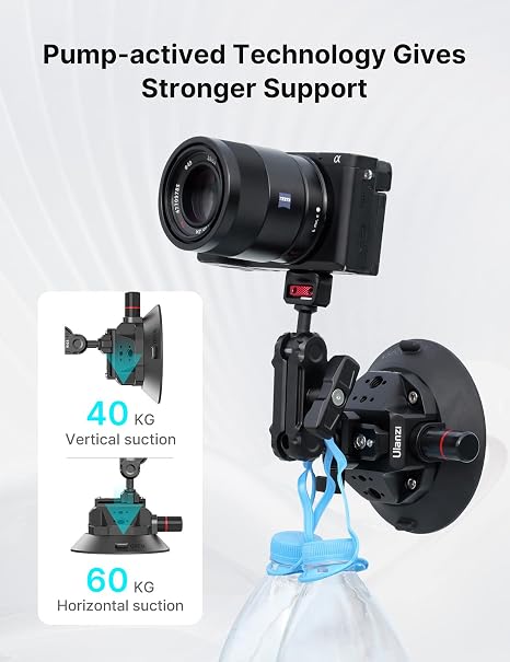 Ulanzi SC-02 Suction Cup Mount 4.5 inch camera holder with vacuum pump plunger.